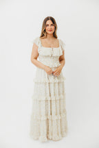 Astrid Ruffle Detail Maxi Dress in Yellow Floral  - Bump Friendly