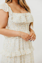 Astrid Ruffle Detail Maxi Dress in Yellow Floral  - Bump Friendly