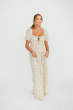 Haven 100% Cotton Tie-Front Maxi Dress in Orange/Green Floral - Bump Friendly