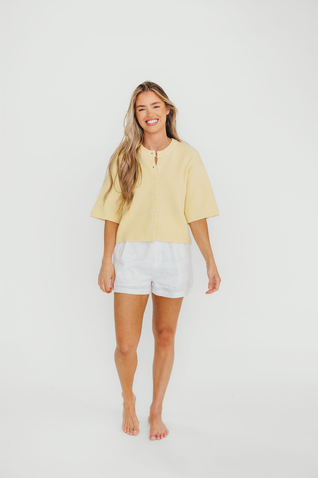 Karen Short Sleeve Cardigan in Yellow