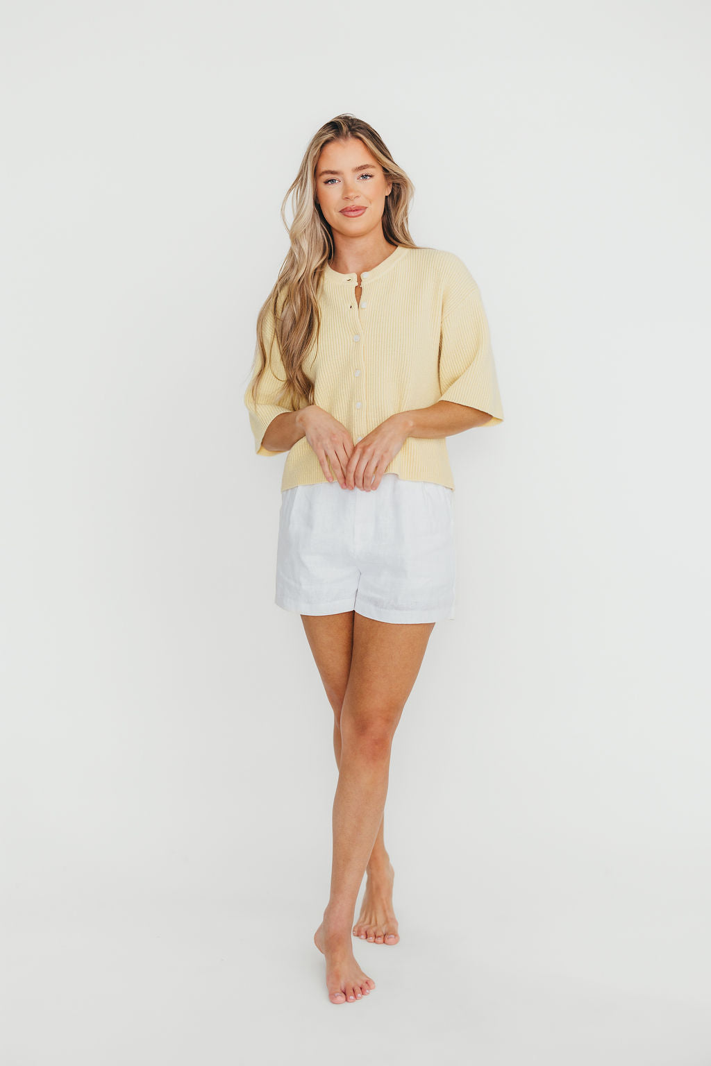 Karen Short Sleeve Cardigan in Yellow