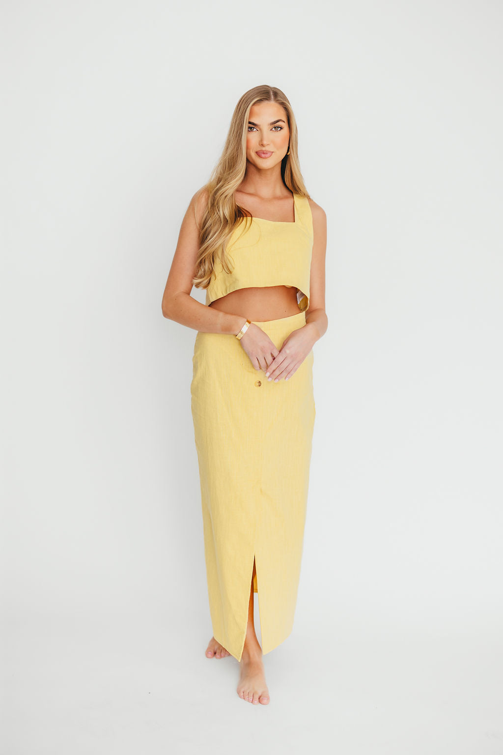 Sierra Linen Crop Top and Skirt Set in Light Yellow *Final-Sale*