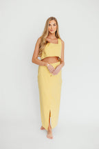 Sierra Linen Crop Top and Skirt Set in Light Yellow *Final-Sale*