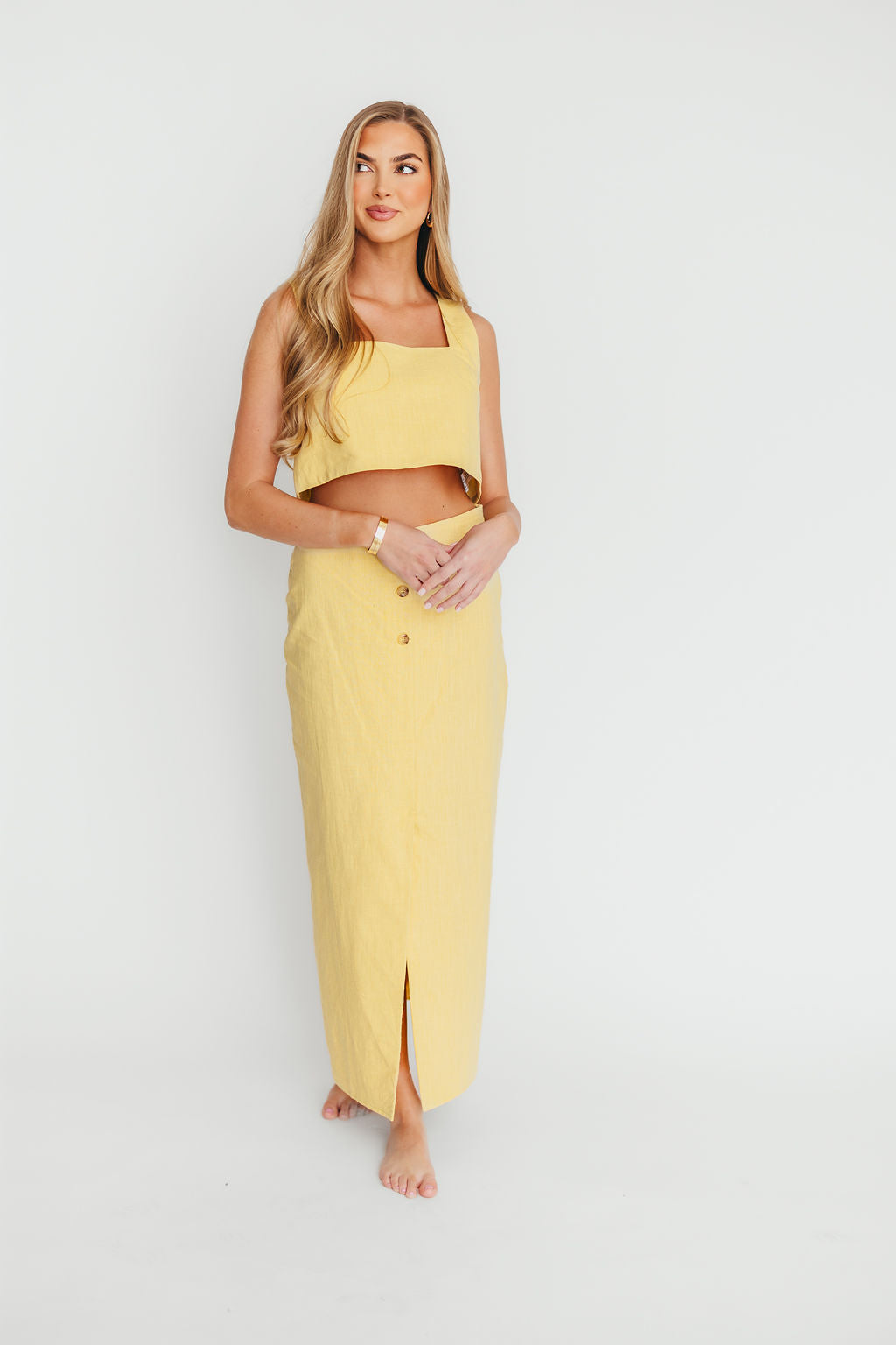 Sierra Linen Crop Top and Skirt Set in Light Yellow *Final-Sale*