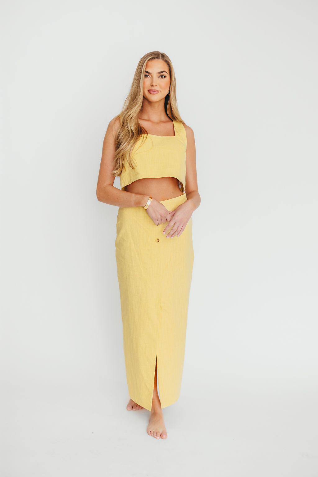 Sierra Linen Crop Top and Skirt Set in Light Yellow *Final-Sale*