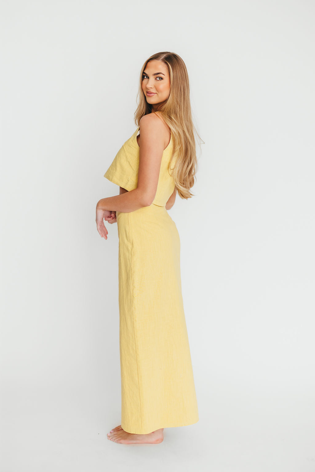 Sierra Linen Crop Top and Skirt Set in Light Yellow *Final-Sale*