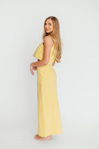 Sierra Linen Crop Top and Skirt Set in Light Yellow *Final-Sale*