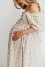 Finley 100% Cotton Peplum Midi Dress in Ivory/Blue - Bump & Nursing Friendly