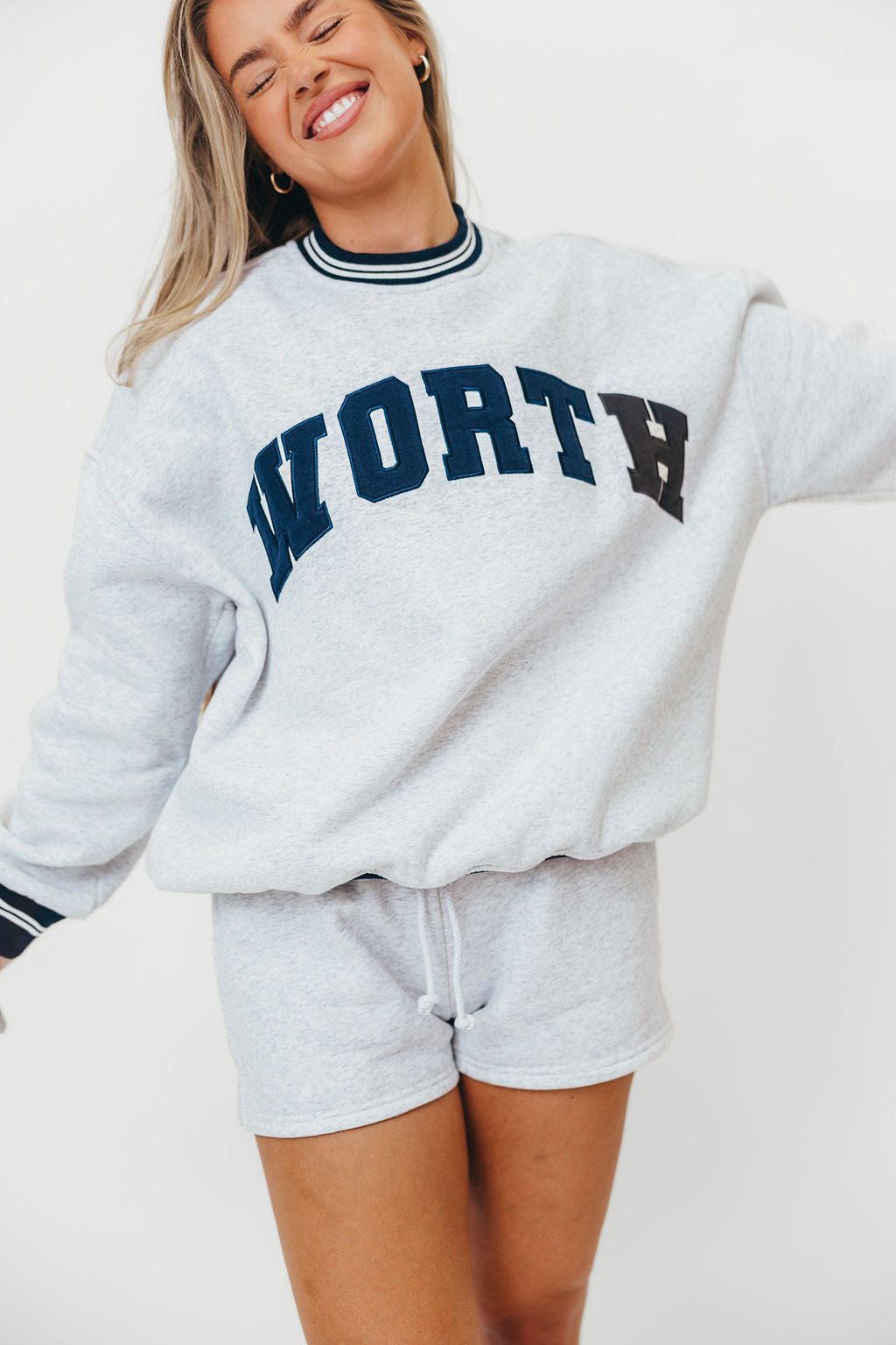 WORTH Preppy Embroider Crew Sweatshirt in Pearl Grey