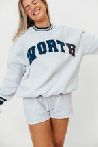 WORTH Preppy Embroider Crew Sweatshirt in Pearl Grey