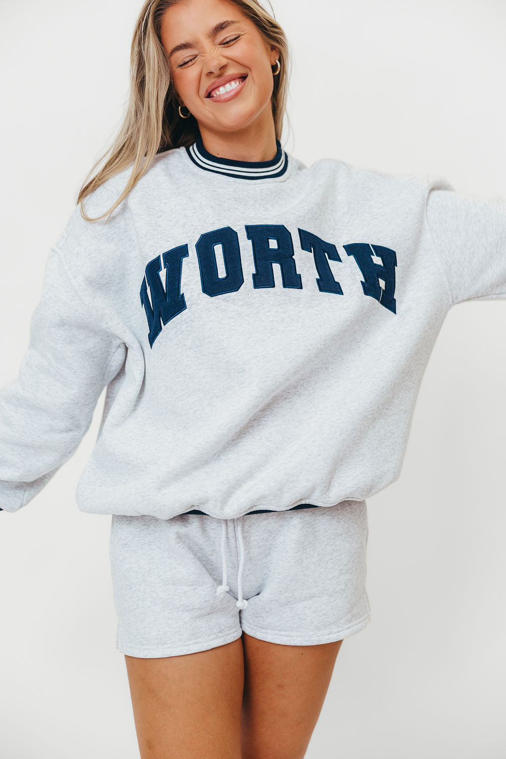 WORTH Preppy Embroider Crew Sweatshirt in Pearl Grey