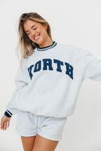 WORTH Preppy Embroider Crew Sweatshirt in Pearl Grey