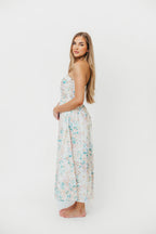 Rosella Floral Eyelet Lace Ruched Tube Maxi Dress in Spring Bloom