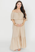 Josie 100% Cotton Maxi Dress in Beige - Bump & Nursing Friendly *Final-Sale*