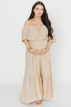 Josie 100% Cotton Maxi Dress in Beige - Bump & Nursing Friendly *Final-Sale*