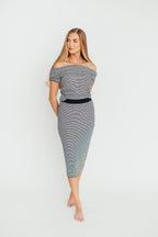 Kaia Off-Shoulder Top and Skirt Set in Black/White Stripe *Final-Sale*