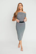 Kaia Off-Shoulder Top and Skirt Set in Black/White Stripe *Final-Sale*