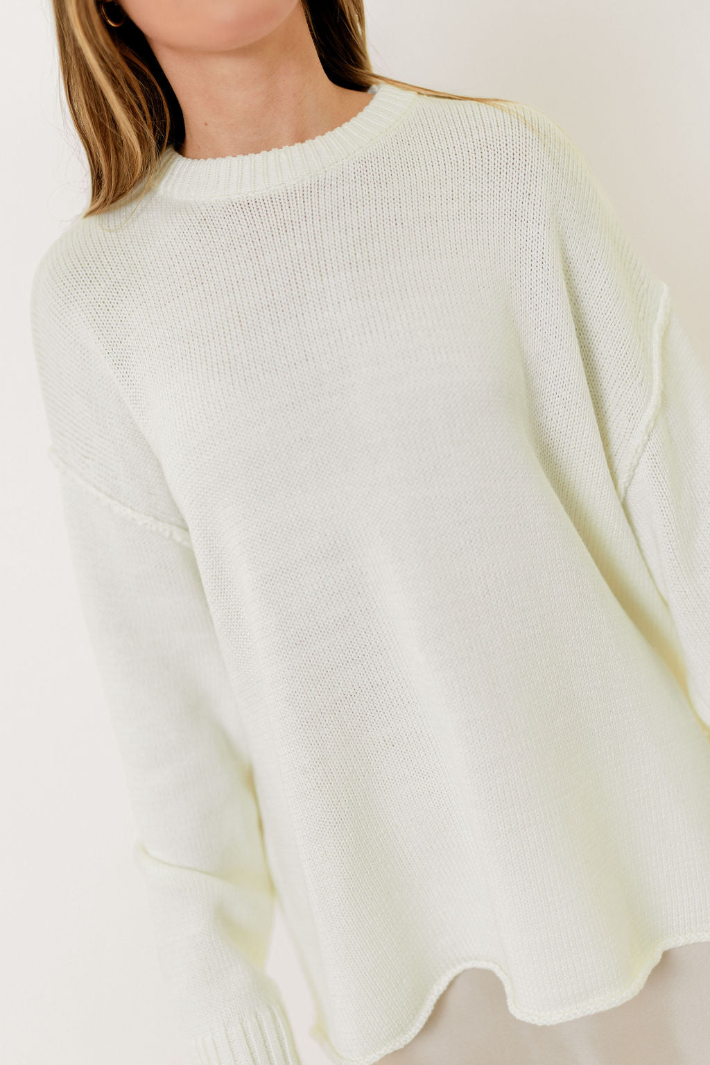 Luna Relaxed Boyfriend Fit Crew Neck Sweater in Cream