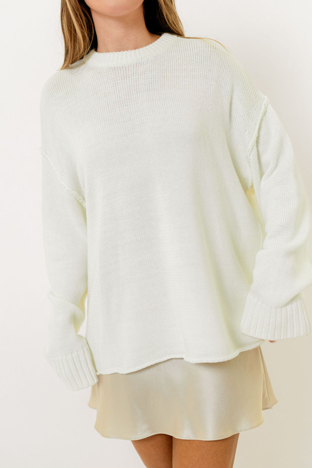 Luna Relaxed Boyfriend Fit Crew Neck Sweater in Cream