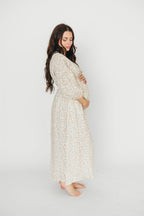 Hunter 100% Cotton Gauze Midi Dress in Natural/Fawn Floral - Bump Friendly