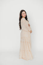 Daphne Long Sleeve Maxi Dress in Light Beige/White Floral - Bump Friendly & Inclusive Sizing (XS-3XL)