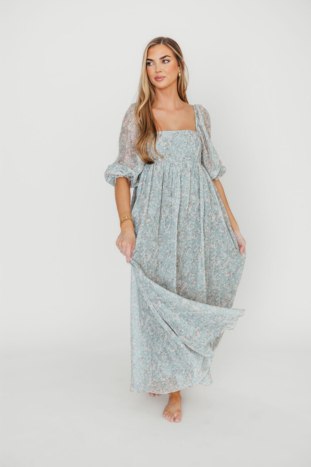 Mona Maxi Dress with Smocking in Sage Green Floral - Bump Friendly & Inclusive Sizing (S-3XL) Restocking in Jan 2026