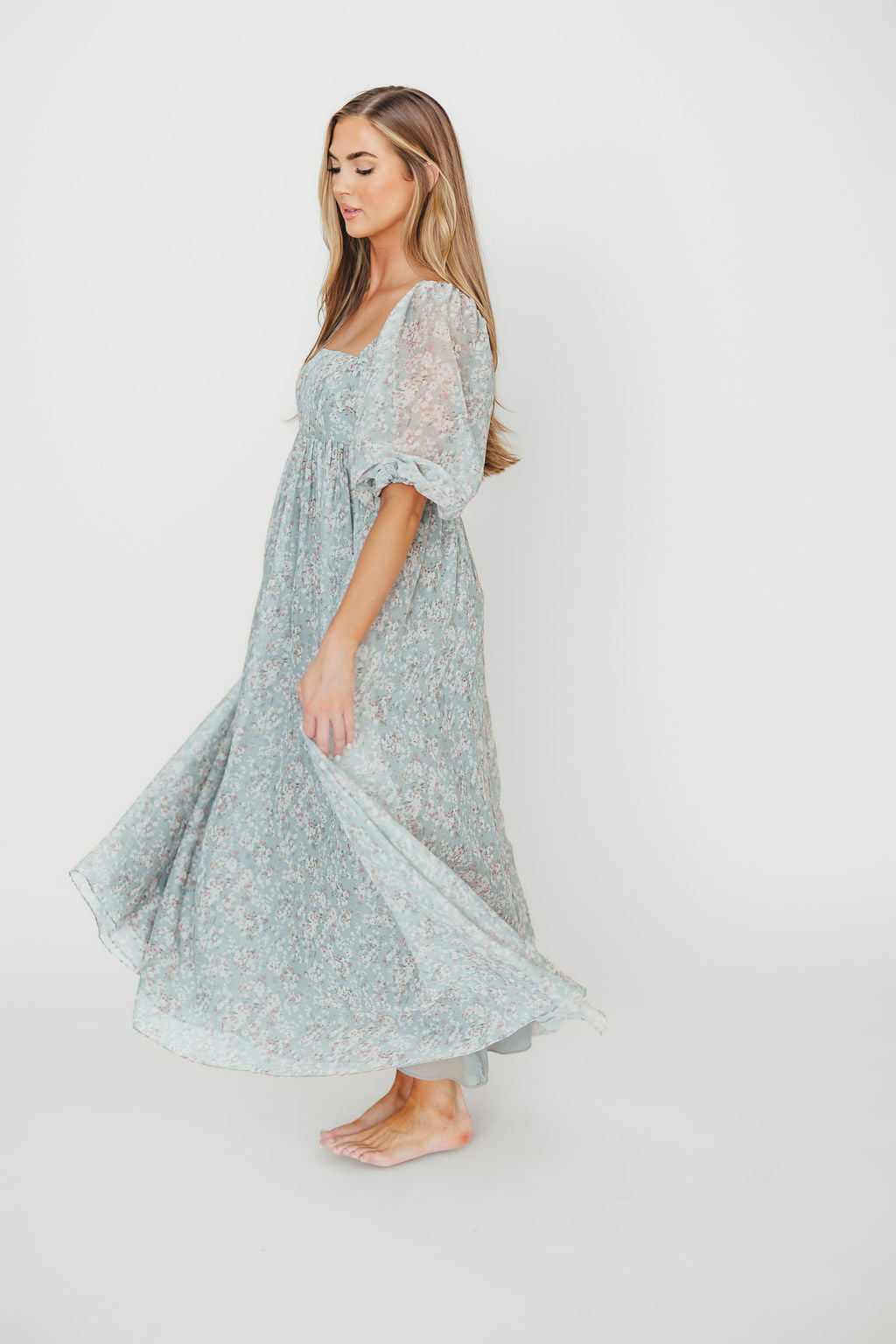 Mona Maxi Dress with Smocking in Sage Green Floral - Bump Friendly & Inclusive Sizing (S-3XL) Restocking in Jan 2026
