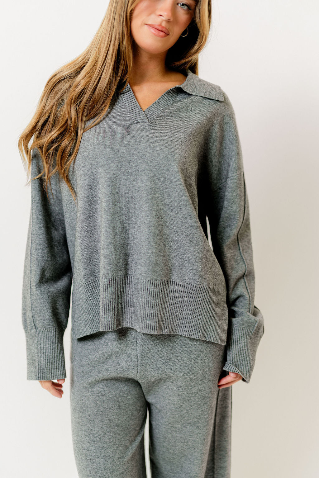 Heidi Collared Knit Sweater in Heather Grey *Final Sale*