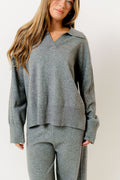 Heidi Collared Knit Sweater in Heather Grey *Final Sale*