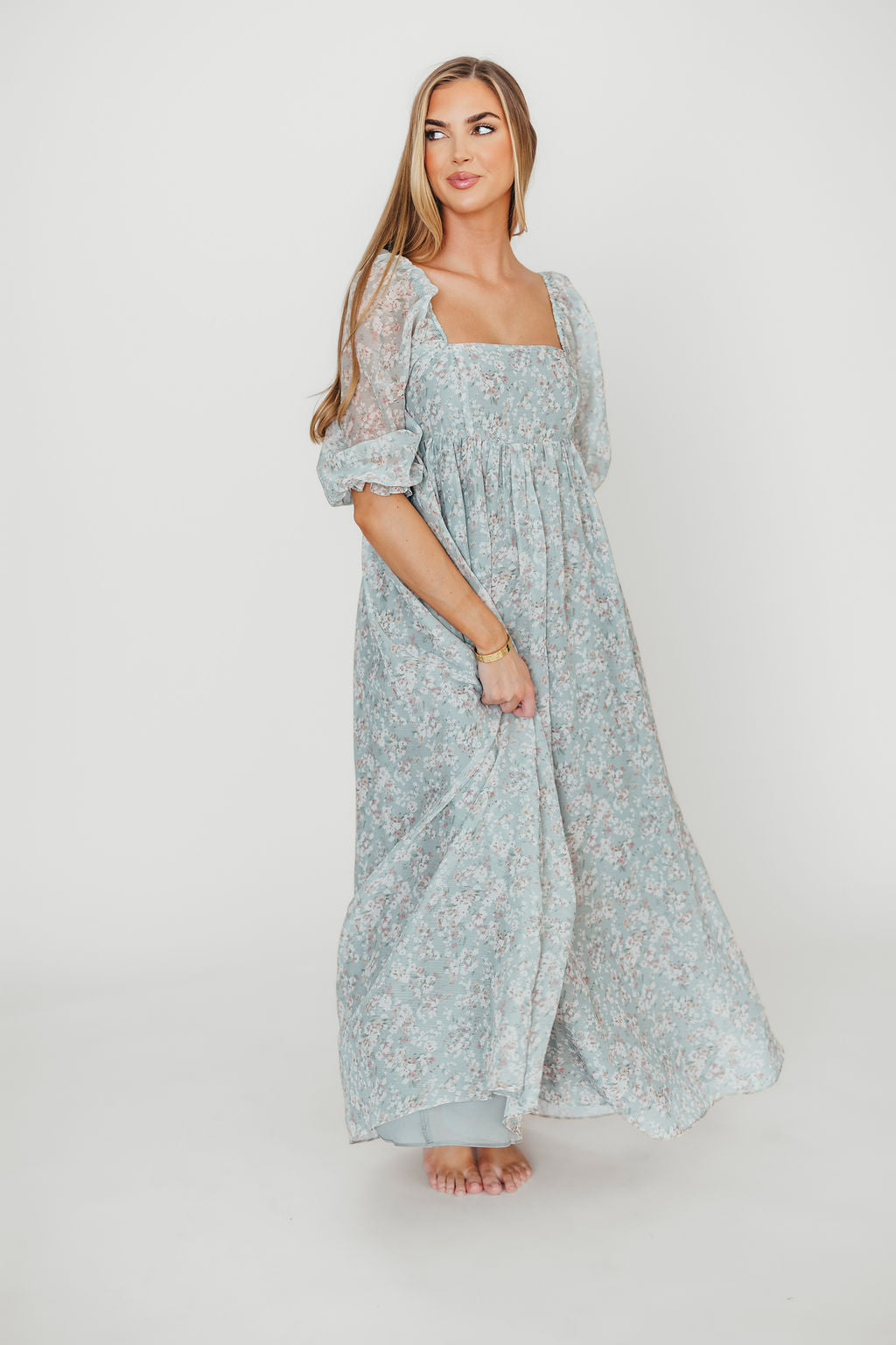 Mona Maxi Dress with Smocking in Sage Green Floral - Bump Friendly & Inclusive Sizing (S-3XL) Restocking in Jan 2026