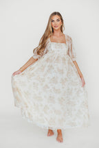 Mona Maxi Dress with Smocking in Cream Floral - Bump Friendly & Inclusive Sizing (S-3XL)