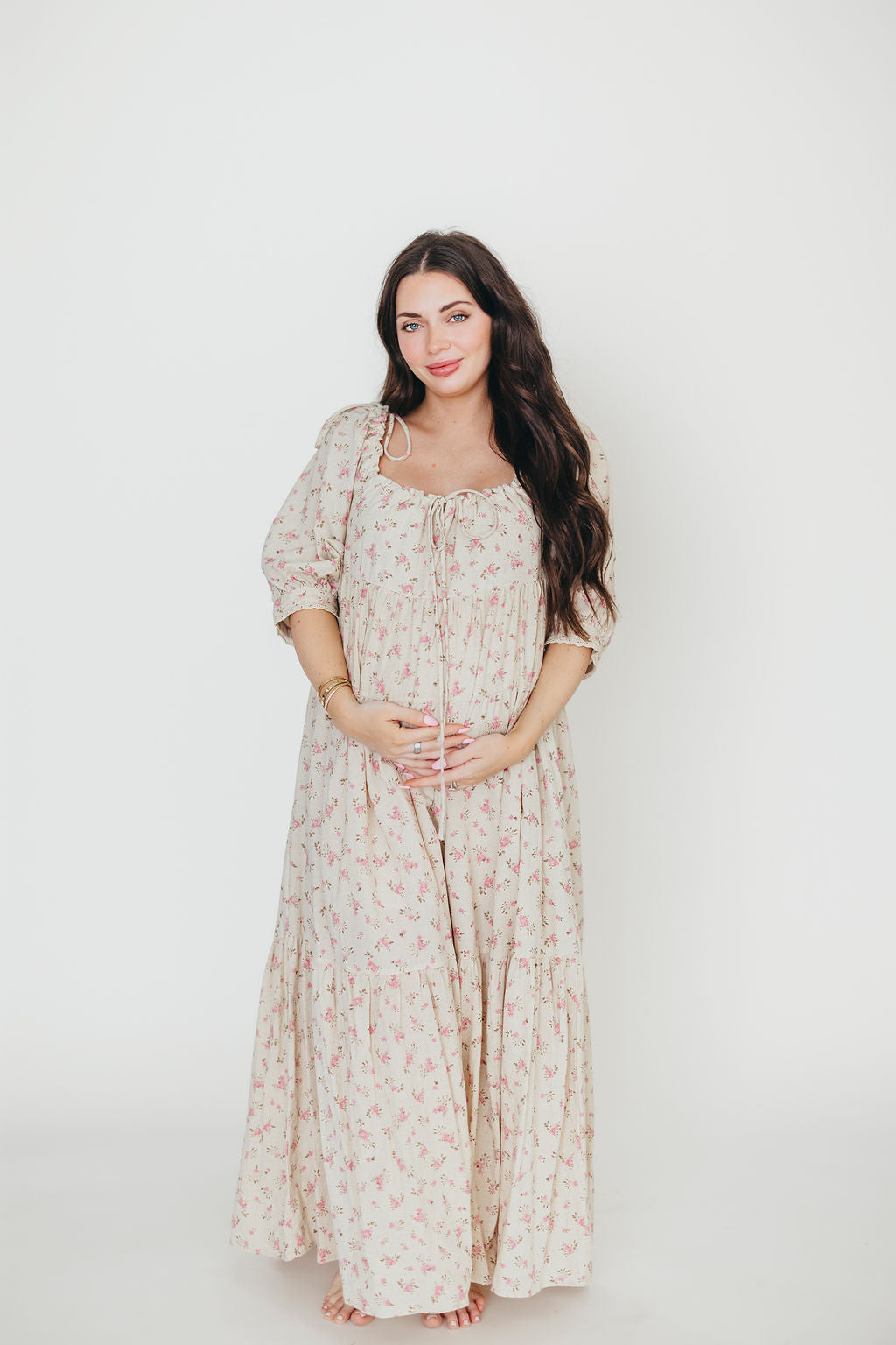 Cara 100% Cotton Maxi Dress in Pink/Brown Floral *Final-Sale*