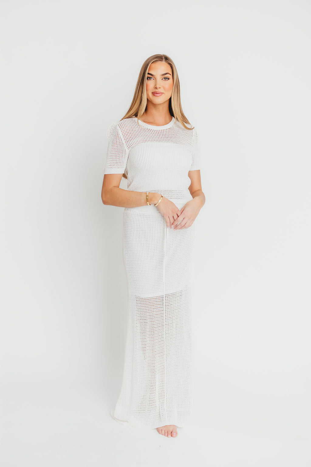 Aidan Open Knit Top and Maxi Skirt Set in Off-White *Final-Sale*