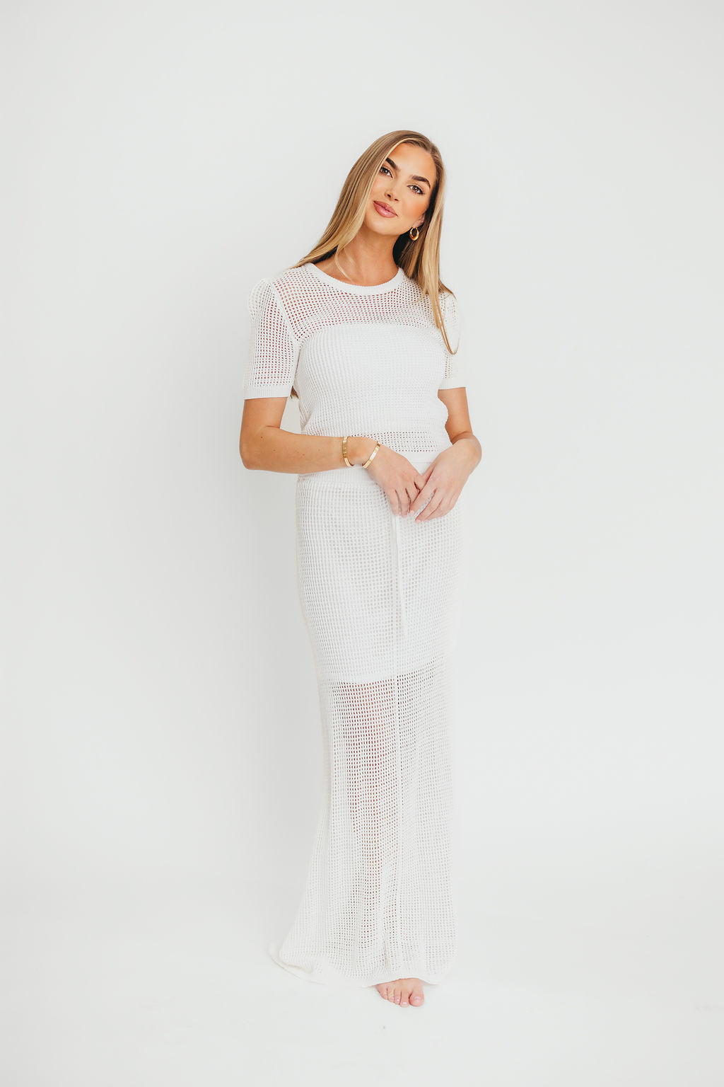 Aidan Open Knit Top and Maxi Skirt Set in Off-White *Final-Sale*