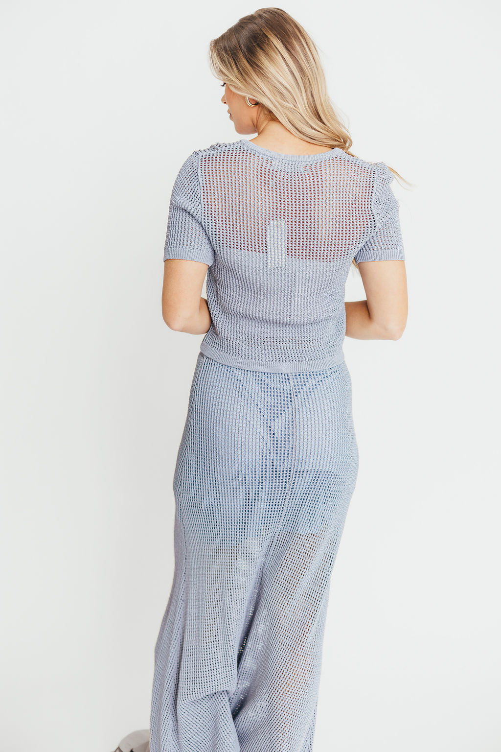 Aidan Open Knit Top and Maxi Skirt Set in Blue Grey *Final-Sale*