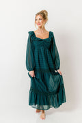 Sabrina Ruffle Trim Tiered Maxi Dress in Deep Green