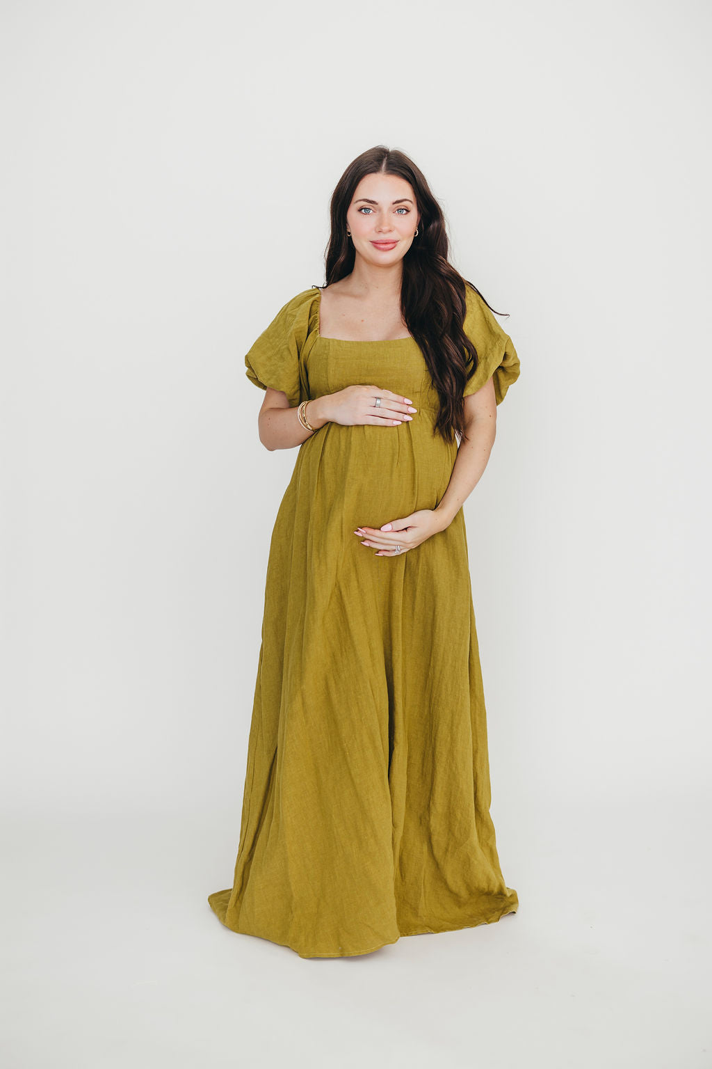 Candace Maxi Dress in Olive - 100% Linen - Bump Friendly