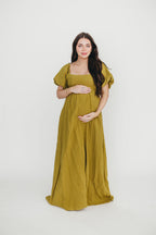 Candace Maxi Dress in Olive - 100% Linen - Bump Friendly