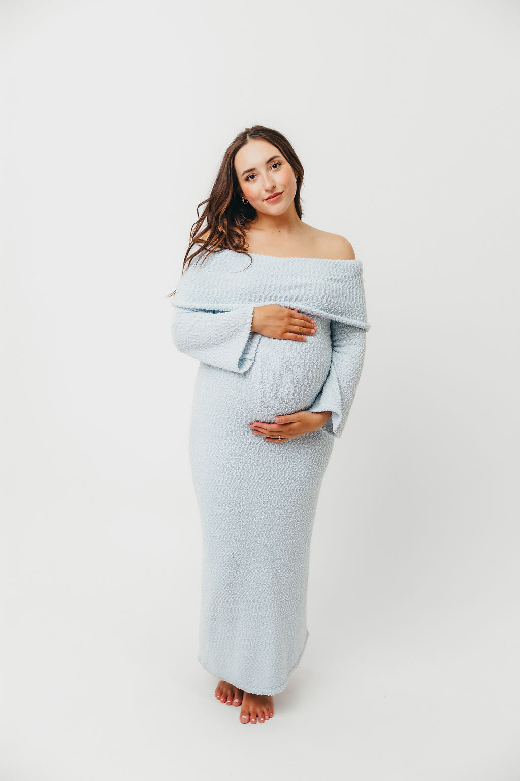 Nora Knit Maxi Dress in Dusty Blue - Bump Friendly