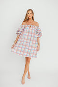 Inaya 100% Cotton Puff Sleeve Babydoll Mini Dress in Blue Multi *Final-Sale*