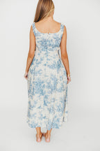 Skyla 100% Cotton Toile Midi Dress with Tie in Blue