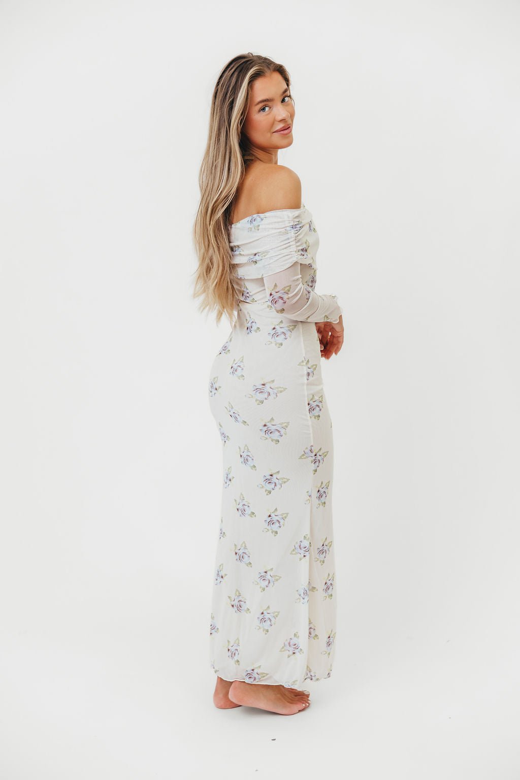 Chrishell Off Shoulder Maxi Dress in Cream