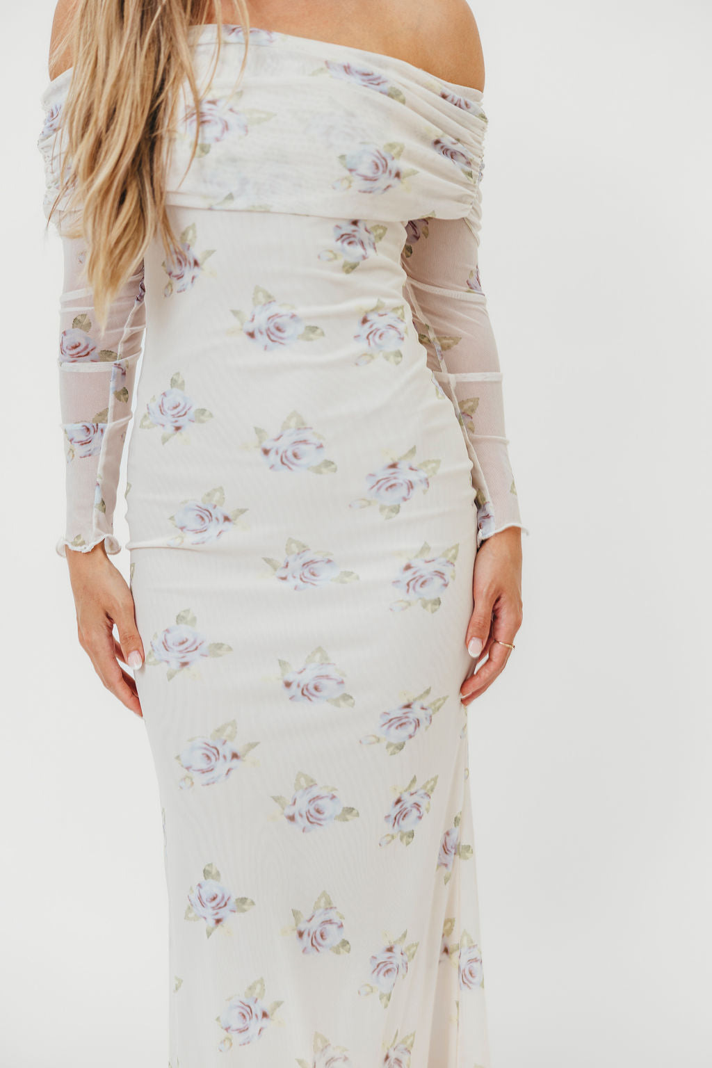 Chrishell Off Shoulder Maxi Dress in Cream