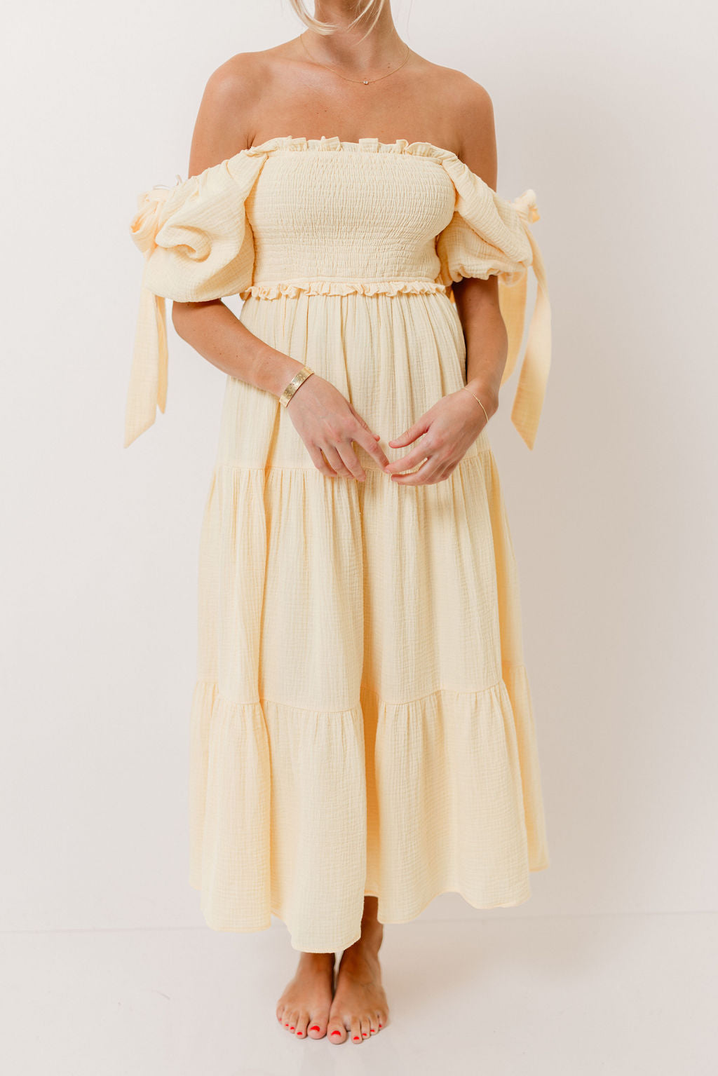 Elena 100% Cotton Midi Dress in Buttercream - Bump Friendly *12/19 PRE-ORDER*
