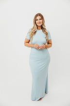The Charlie Ribbed Maxi Dress in Baby Blue -Bump Friendly