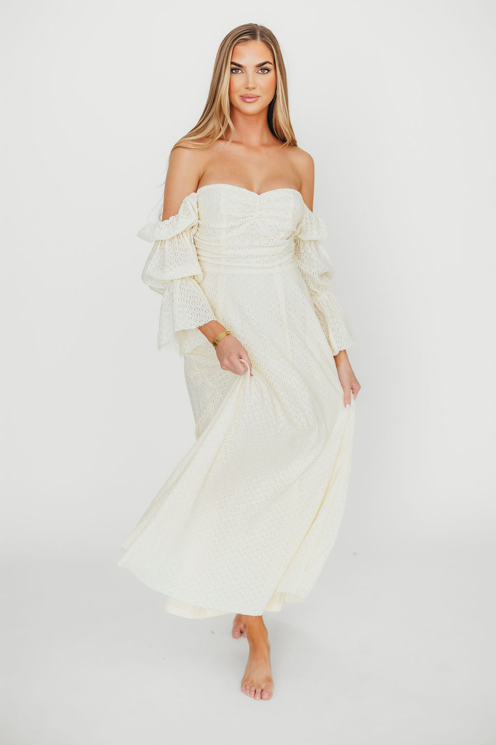 Corrine Tiered Sleeve Maxi Dress with Pockets in Butter Yellow - Bump Friendly