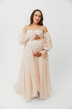 Delilah Maxi Dress with Train in Peach - Bump Friendly (XS-3XL)