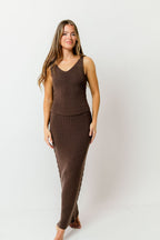 Mariella Knit Tank and Maxi Skirt Set in Brown