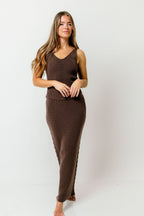 Mariella Knit Tank and Maxi Skirt Set in Brown