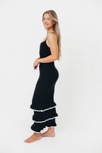 Vixen Striped Ruffle Hem Maxi Dress in Black/White